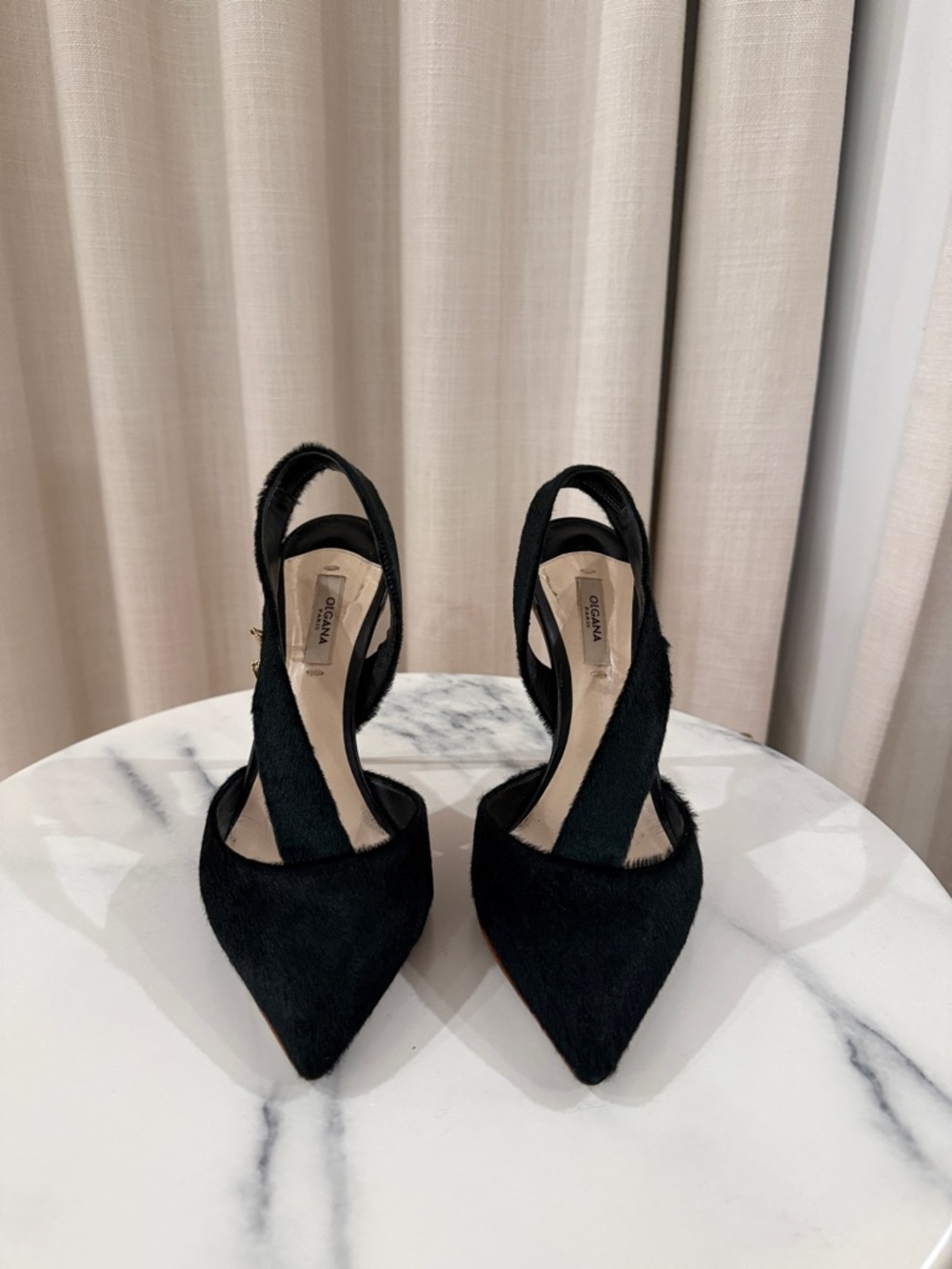 Olgana Dark Green Pointed Slingback Heels with Sculpted Straps